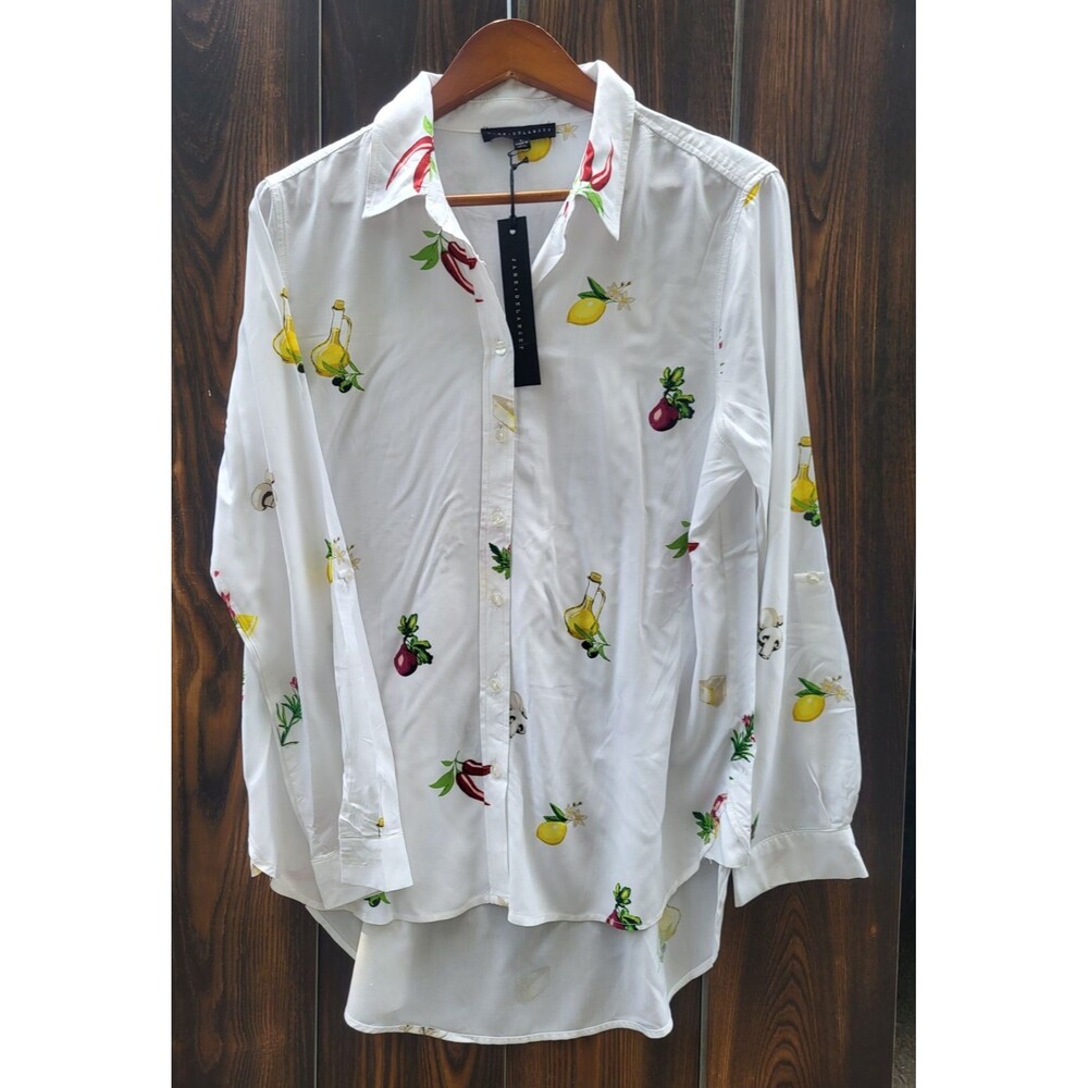 NWT Jane + Delancey Woman’s Long Sleeve Button Down Blouse Lemon Italian Food